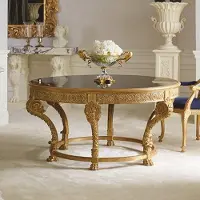 Casa Padrino Table de salle à manger baroque de luxe avec plateau en verre naturel / noir Ø 142 cm - Italy