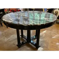 Casa Padrino Luxus Esstisch Schwarz Ø 120 x H. 80 cm - Table de cuisine ronde en bois massif avec plateau en marbre - Meubles de salle à manger - Meubles de luxe