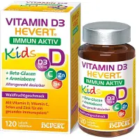 HEVERT Vitamine D3 Hevert Immun Aktiv Kids - avec vitamine D, C, sélénium et zinc pour soutenir le système immunitaire, 120 comprimés