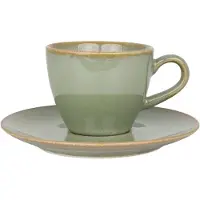 Bonna Sage Hygge - Tasses à espresso et soucoupes - 80 cc - Porcelaine - Lot de 6