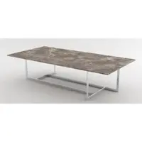 Casa Padrino Luxus Table basse Argent / Marron 160 x 80 x H. 40 cm - Table de salon rectangulaire moderne avec plateau en marbre et piètement en acier inoxydable - Collection Luxe
