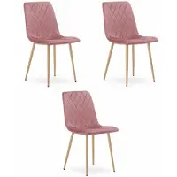 Leobert Chaise Valora TURIN en velours rose et pieds en bois, lot de 3 - Trio de chaises de salle à manger rose tendre
