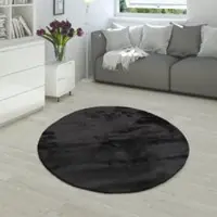 Tapis.fr Tapis en fourrure Fluffy noir 200 cm rond