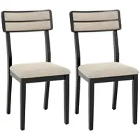 Costway Chaises de salle à manger (lot de 2), Chaises de cuisine à haut dossier, pieds en hévéa, rembourrage doux, Chaise de salle à manger (Beige + Noir)