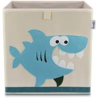 Lifeney 833367 Boîte de rangement "requin" , Coffre à jouet, compatible avec l'étagère IKEA KALLAX, Feutre, Polyester, Beige, Coloré, 33 x 33 x 33 cm