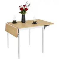 Relaxdays Table à manger pliante , 2 à 4 personnes, L x l x H : 76 x 120 x 78 cm, table pliante peu encombrante, cuisine, MDF et fer, naturel/blanc