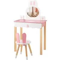 Costway Coiffeuse pour enfants avec tabouret, Coiffeuse princesse avec tiroirs miroir & boîte de rangement, Coiffeuse maquillage pour enfants filles