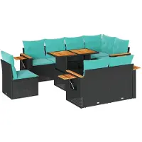 vidaXL Ensemble de salon de jardin 9 pièces avec coussins noir poly rotin