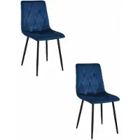 Leobert Chaises Valora LIBRA, velours bleu marine, pieds noirs x2 | Lot de 2 chaises bleu marine avec accents noirs