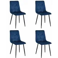 Leobert Chaise Valora LIBRA en velours bleu marine, pieds noirs x4 | 4 chaises en velours bleu marine avec pieds modernes