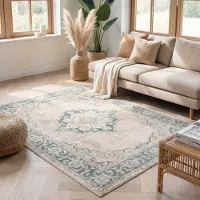 FRAAI Tapis vintage | Spring Medallion Crème/Vert | 280x380cm | Crème | Rectangulaire | Tapis