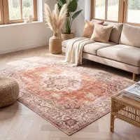 FRAAI Tapis vintage - Spring Medallion Terracotta/Crème | 140x200 cm | Rectangulaire | Pile courte