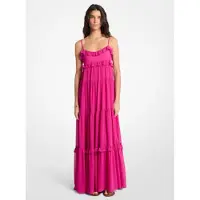Michael Kors pour femme. MS683E37R3 Robe longue en géorgette avec volants roses (M), Casuel, Polyester, Sans manches / bretelles