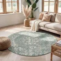 FRAAI Tapis rond vintage | Spring Ethnic Vert/Crème | Ø 200cm | Vert | Rond | Tapis