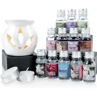 Excellent houseware Diffuseur de parfum en céramique blanche avec 12 senteurs et bougie chauffe-plat