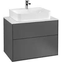Villeroy & Boch Finion meuble sous lavabo, 2 tiroirs, lavabo au centre, 800x603x501mm, Glass White Matt, F09100GM