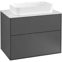 Villeroy & Boch Finion meuble sous lavabo, 2 tiroirs, lavabo au centre, sans trou pour robinetterie, 800x603x501mm, Glass White Matt, F63100HB