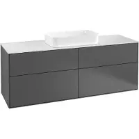 Villeroy & Boch Finion meuble sous lavabo, 4 tiroirs, lavabo au centre, sans trou pour robinetterie, 1600x603x501mm, Glass White Matt, F73100GN
