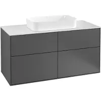 Villeroy & Boch Finion meuble sous lavabo, 4 tiroirs, lavabo au centre, sans trou pour robinetterie, 1200x603x501mm, Glass Black Matt, F67200MT