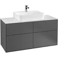 Villeroy & Boch Finion meuble sous lavabo, 4 tiroirs, avec éclairage, 1200x603x501mm, Glass White Matt, G13100HG