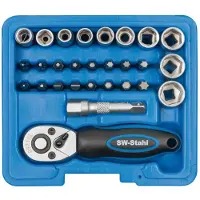 SW-Stahl S2143 Jeu de clés à douilles I 29 pièces I 1/4 pouce I Coffret à outils qualité industrielle