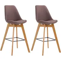 CLP - Ensemble de 2 tabourets de bar Metz, revêtus en tissu avec dossier et repose-pieds | Couleur : marron, structure : couleur bois naturel