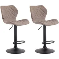 CLP - Ensemble de 2 tabourets de bar en liège et tissu, pivotants et réglables en hauteur. Couleur : taupe. Structure : noire
