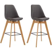 CLP - Ensemble de 2 tabourets de bar Metz, revêtus de tissu avec dossier et repose-pieds | Couleur : gris foncé, structure : couleur bois naturel