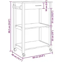 vidaXL Chariot de cuisine MONZA Noir 60 x 40 x 88,5 cm en bois massif de pin