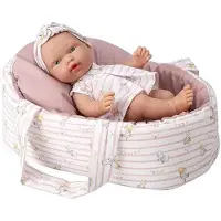 Munecas Arias Elegance Pillines With Carrycot With Bag Vinyl Body Baby Doll 26 Cm Rose Enfants