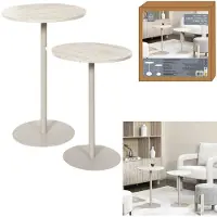 Home Deco Factory Table d'appoint - - TERRA NOVA - Rond - Blanc et Beige