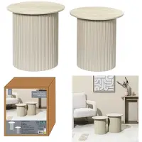Home Deco Factory Table d'appoint - - TERRA NOVA - Gigogne - Ronde - Blanc et Beige