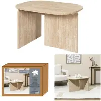 Home Deco Factory Table Basse - - Pietra - Effet Pierre Travertin - Blanc et Beige