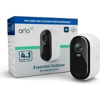 Arlo Caméra de surveillance Essential 2 2K à batterie, sans fil, vidéo HD 2K, avec détecteur de mouvement et sirène, blanche
