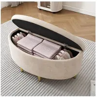 MUVOE Banc rembourré - - 90 x 40 x 42 cm - Velours beige - Rangement intégré - Design élégant