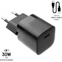 FIXED Chargeur USB-C + câble USB-C, 30W, Mini PD Travel Charger, noir