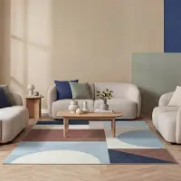 FRAAI Tapis géométrique – Swing Shapes Bleu/Brun | 80x150cm | Bleu | Rectangulaire | Tapis