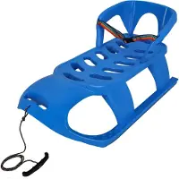 KOTARBAU Luge Enfant avec Dossier et Ceinture Plastique Bleu Sled Traineau Enfant Luge Traineau a Neige avec Corde pour Tirer Dans la Neige