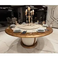 Casa Padrino Luxe Table de salle à manger baroque Crème / Or - Table de salle à manger ronde en bois massif avec partie centrale pivotante - Meubles baroques raffinés pour hôtels et restaurants