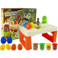 Leantoys Table de pâte à modeler en forme de marguerite, œufs de dinosaures, moule volcan avec lave rougeoyante, 4 couleurs