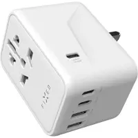 FIXED Voyager Travel GaN PD 65 W pour EU UK et USA/AUS avec sortie 3xUSB-C et 2xUSB blanc