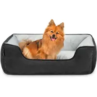 Lionto Lit pour chien - 2-en-1 panier réversible, rembourré doux & facile d'entretien, avec entrée profonde, 80x60 cm, noir/gris