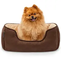 Lionto Lit pour chien - panier réversible 2 en 1, rembourré et facile d'entretien, avec entrée profonde, 60x50 cm, brun/beige