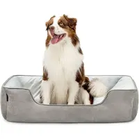 Lionto Lit pour chien - 2-en-1 panier réversible, rembourré doux & facile d'entretien, avec entrée profonde, 110x80 cm, gris clair/gris foncé
