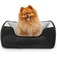 Lionto Lit pour chien - 2-en-1 panier réversible, rembourré doux & facile d'entretien, avec entrée profonde, 60x50 cm, noir/gris
