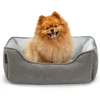 Lionto Lit pour chien - 2-en-1 panier réversible, rembourré doux & facile d'entretien, avec entrée profonde, 60x50 cm, gris clair/gris foncé