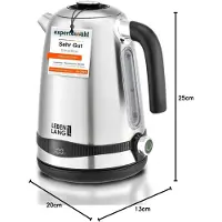 Lebenlang Bouilloire, acier inoxydable, réglage de la température, silencieuse, affichage de la température et fonction maintien au chaud, 1,7 litres & 2200 W, bouilloire électrique, bouilloire en acier