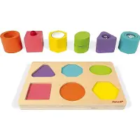 Janod I Wood Shapes & Sounds 6-block Puzzle Multicolore 12 Months-3 Years Enfants