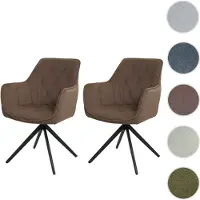 Mendler Lot de 2 chaises de salle à manger HWC-L80, chaise de cuisine rembourrée chaise avec accoudoirs, pivotante, métal tissu/textile marron
