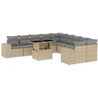 vidaXL Ensemble de salon de jardin 11 pièces avec coussins Beige Poly Rattan
